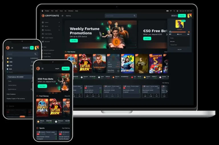 Cryptonite casino template shown on desktop and mobile