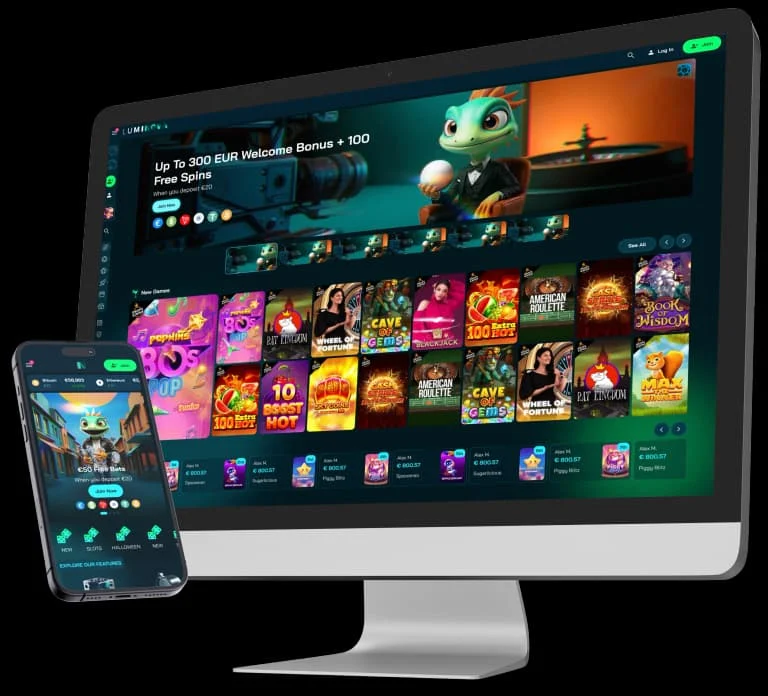 Luminova casino template shown on desktop and mobile