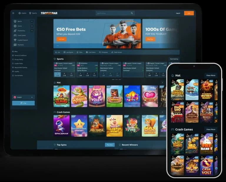 Tropicana casino template shown on desktop and mobile